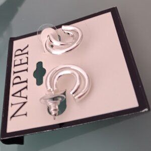 NAPIER Mod/Contemporary Smooth Silver Criss Cross Hoop Earrings**NEW!
